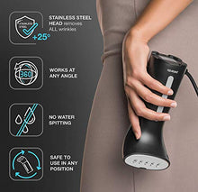 Load image into Gallery viewer, Steamer for Clothes, Hand Held Portable Travel Garment Steamer, Metal Steam Head, 25s Heat Up, Pump System, Mini Size, Handheld Steamer for Any Fabrics, No Water Spitting